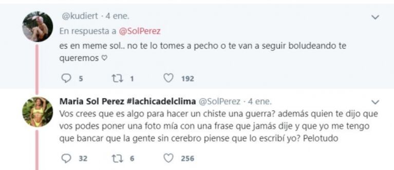 La bronca de Sol Pérez por una frase sobre las guerras de una cuenta falsa: "¿Creés que es algo para hacer un chiste?"