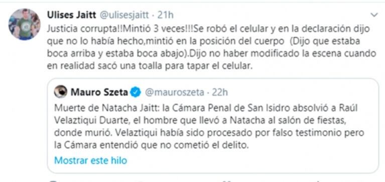 La bronca de Ulises Jaitt por el revés en la causa por la muerte de Natacha: "La mataron dos veces"