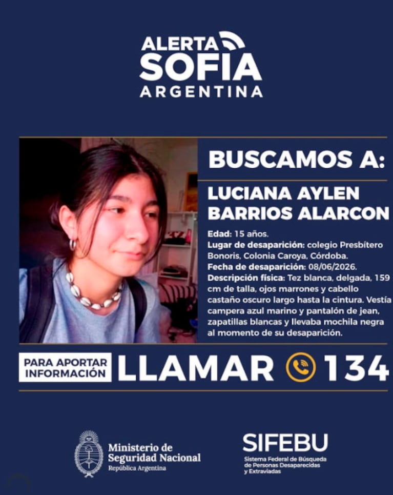La búsqueda de Luciana en Córdoba (foto de redes sociales)