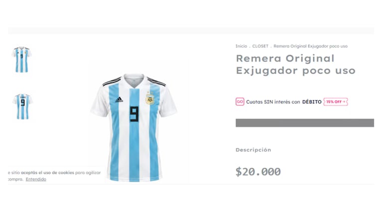 La camiseta con el número 9 en venta en la tienda online de Wanda Nara.