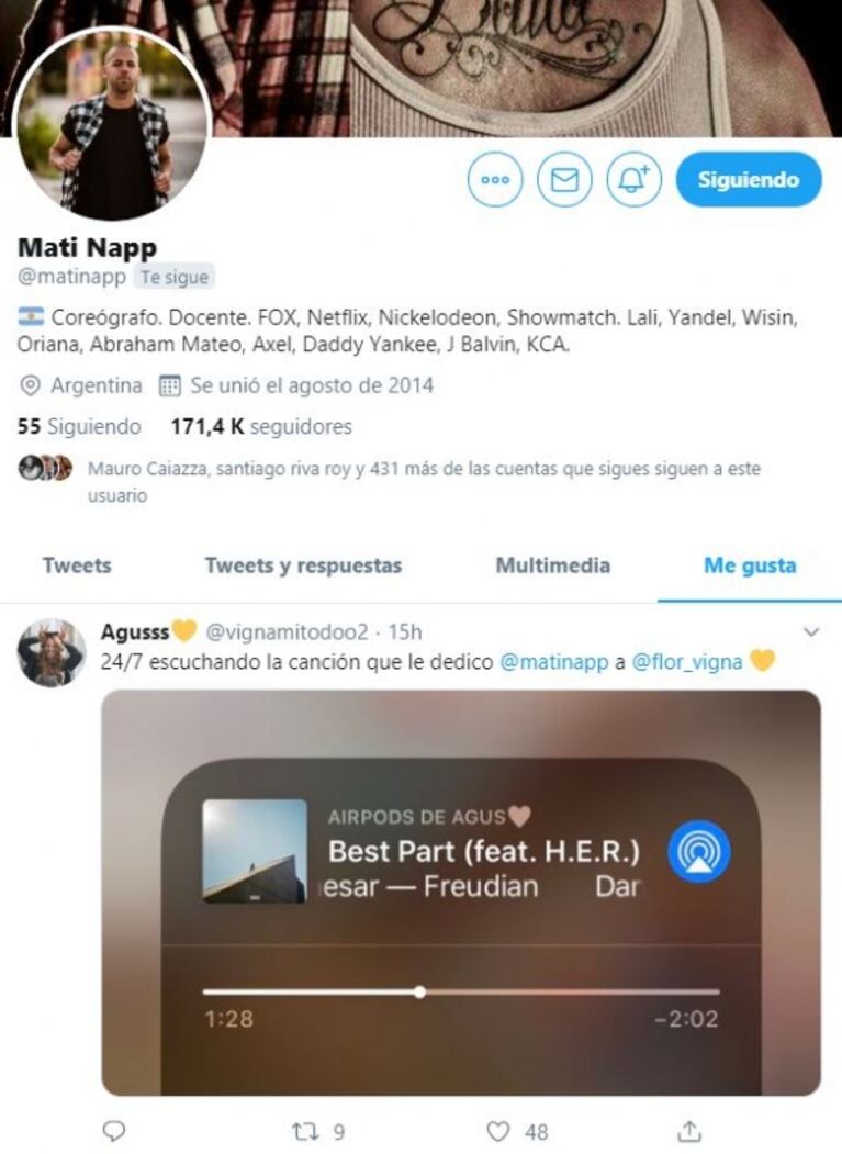 La canción que Mati Napp le dedicó a Flor Vigna tras separarse: "Si la vida fuera una película, vos serías la mejor parte"