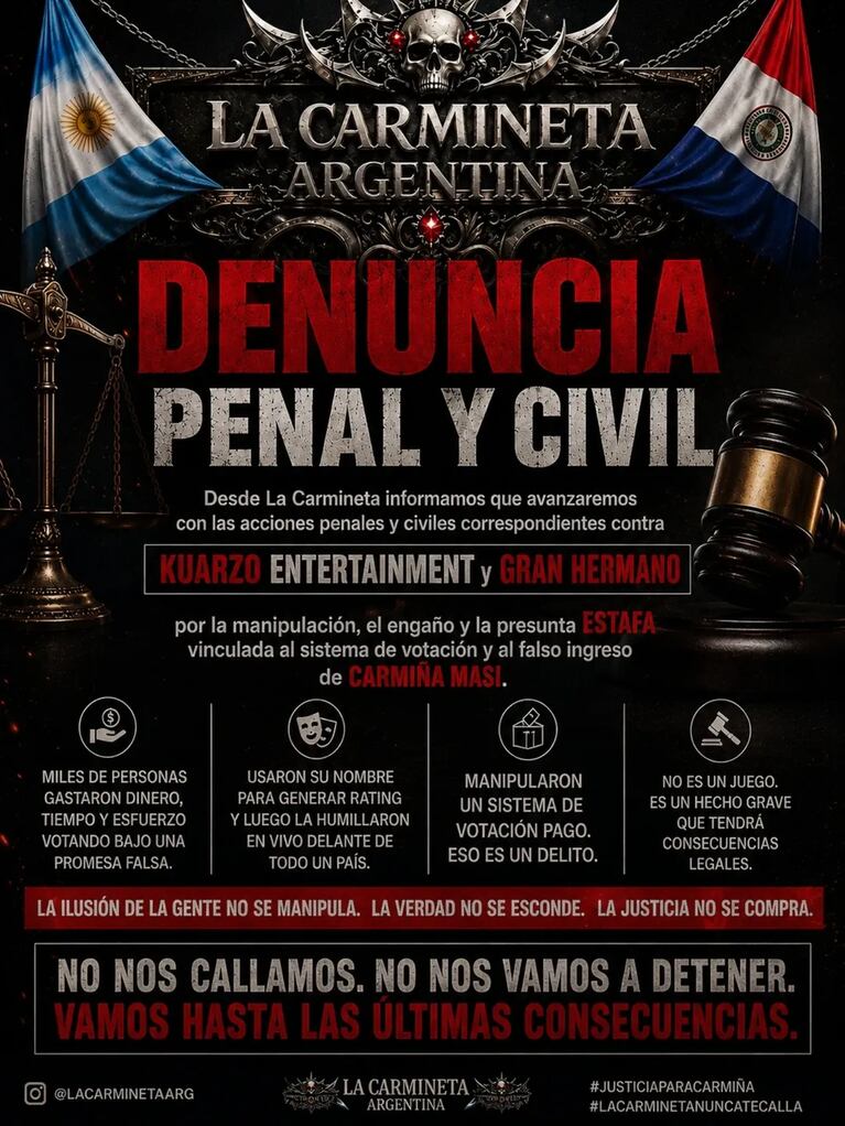 La Carmineta anunció acciones civiles y penales contra Gran Hermano Generación Dorada. (Foto: @lacarminetaargentina)