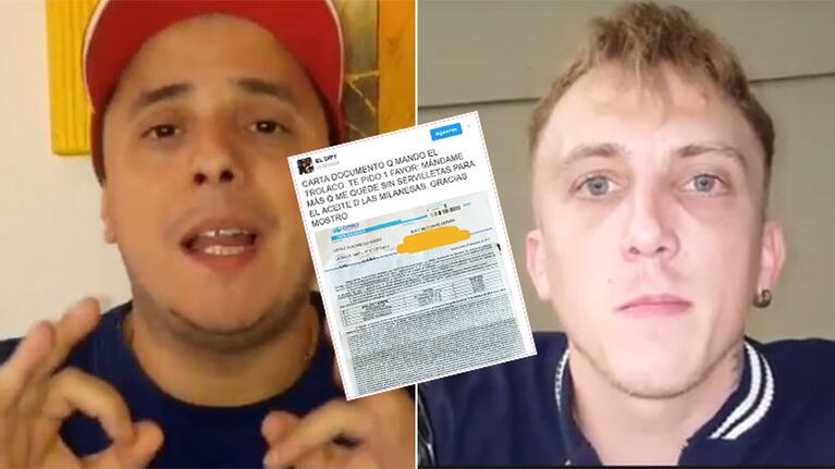 La carta documento de El Polaco para El Dipy y la respuesta del cantante. (Fotos: Twitter y Web)