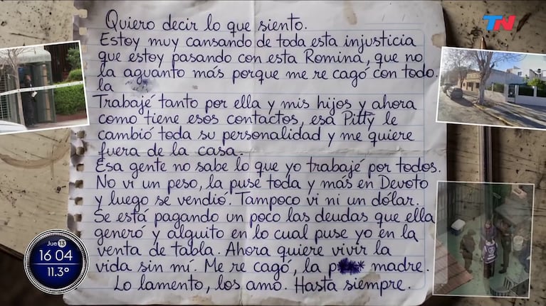 La carta en que el femicida de Devoto culpó a Pitty la Numeróloga.
