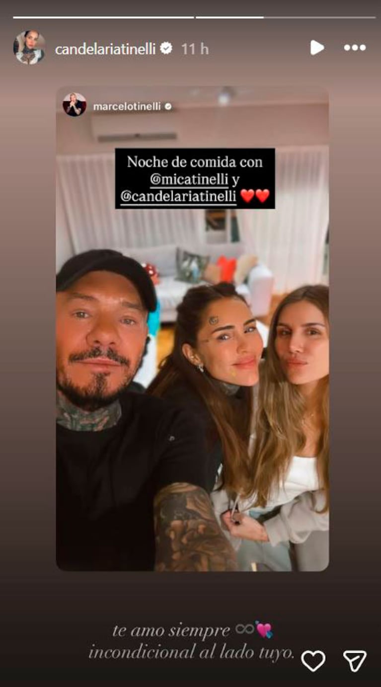 La cena de Marcelo Tinelli con sus hijas mayores, Mica y Cande (Instagram)