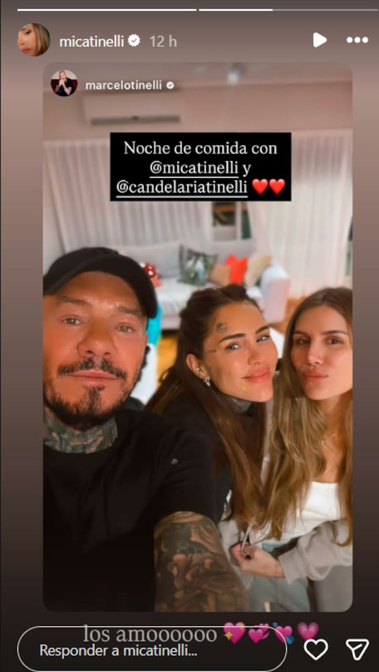 La cena de Marcelo Tinelli con sus hijas mayores, Mica y Cande (Instagram)