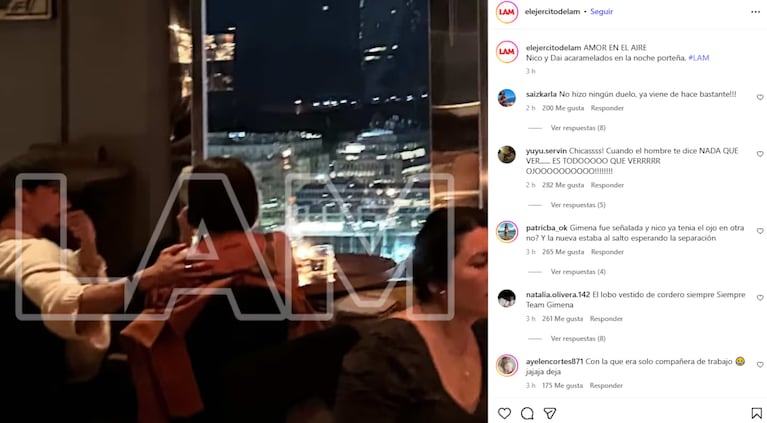 La cena de Nico Vázquez y Dai Fernández. Foto: captura Instagram/elejercitodelam