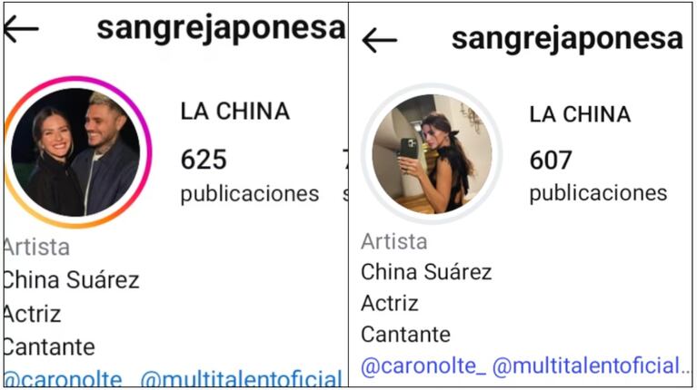 La China Suárez cambió la foto del perfil de su cuenta de Instagram tras el escándalo de Mauro Icardi con L-Gante (Fotos: capturas de Instagram /@sangrejaponesa).
