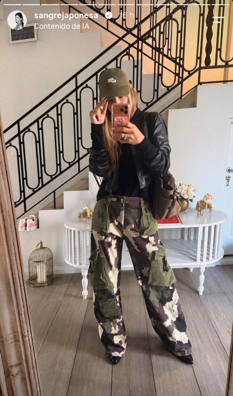 La China Suárez compartió una foto con un look con pantalones cargo camuflado que fue viral (Foto: Instagram/@sangrejaponesa).
