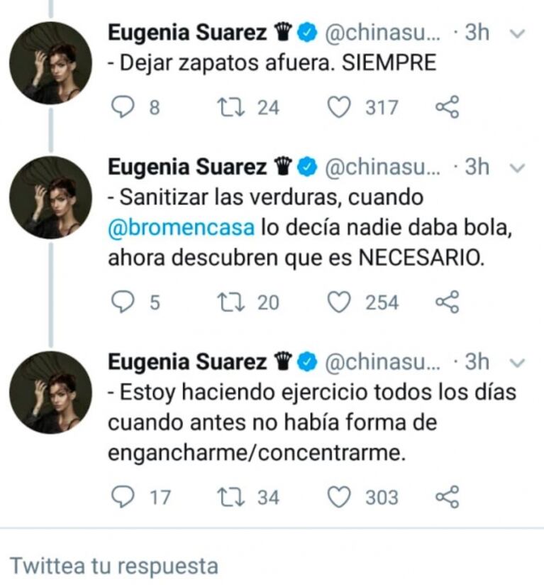 La China Suárez contó qué hábitos de la cuarentena continuará haciendo: "Un ejemplo, dejar los zapatos afuera"