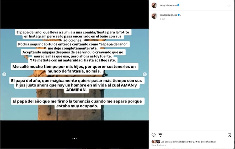 La China Suárez contra Benjamín Vicuña. (Foto: @sangrejaponesa)