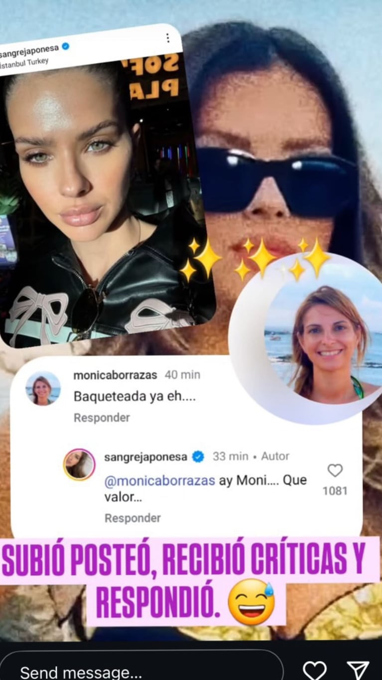 La China Suárez escrachó a una seguidora que la insultó. CRÉDITO: Instagram/@sangrejaponesa