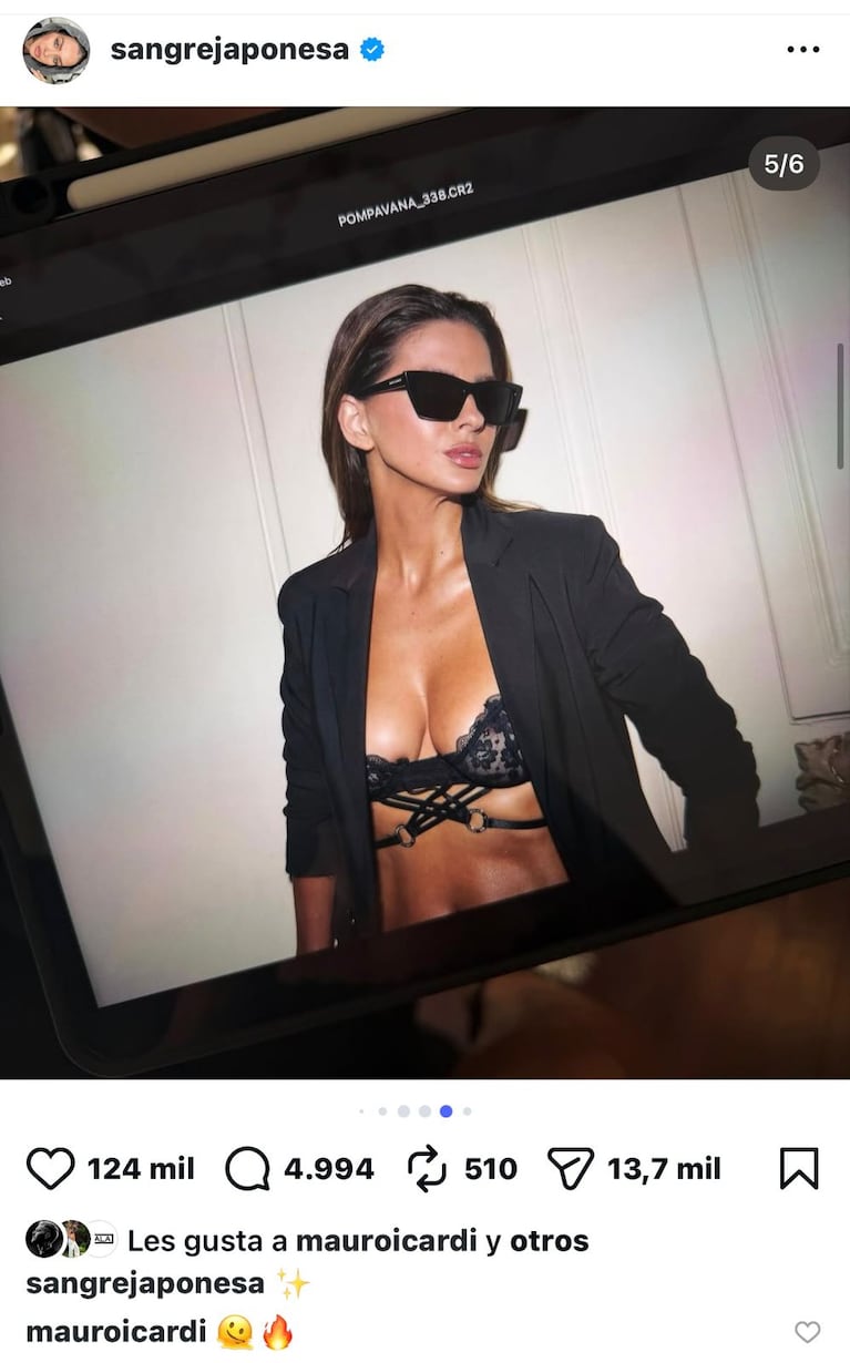 La China Suárez hizo una producción ultra sensual y Mauro Icardi le comentó (Foto: Instagram/@sangrejaponesa).