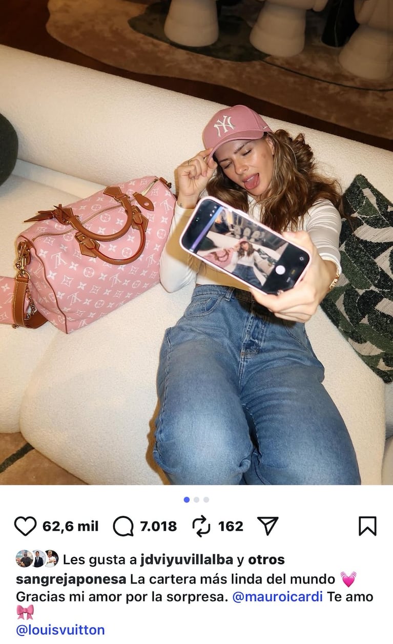 La China Suárez le agradeció a Mauro Icardi el gesto de conseguirle el bolso de sus sueños (Foto: Instagram/@sangrejaponesa).