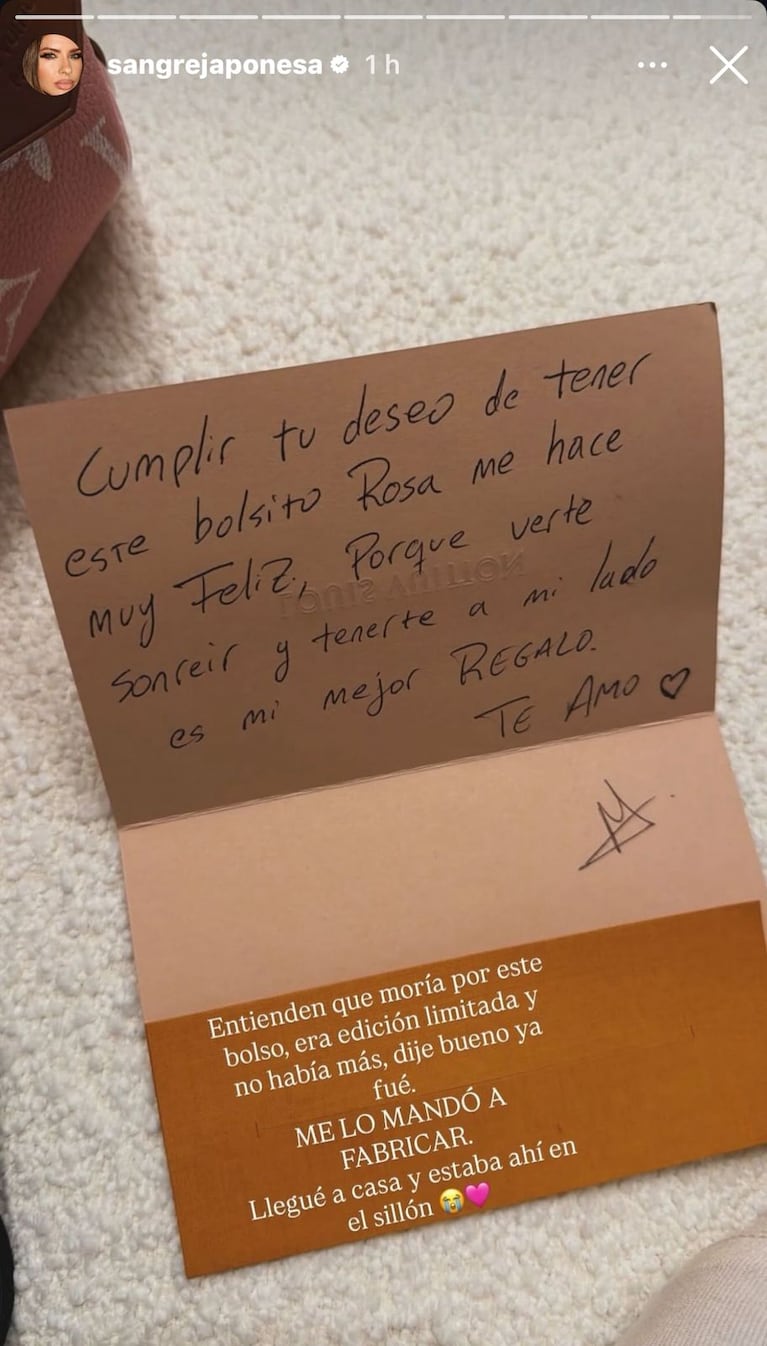 La China Suárez le agradeció a Mauro Icardi el gesto de conseguirle el bolso de sus sueños (Foto: Instagram/@sangrejaponesa).