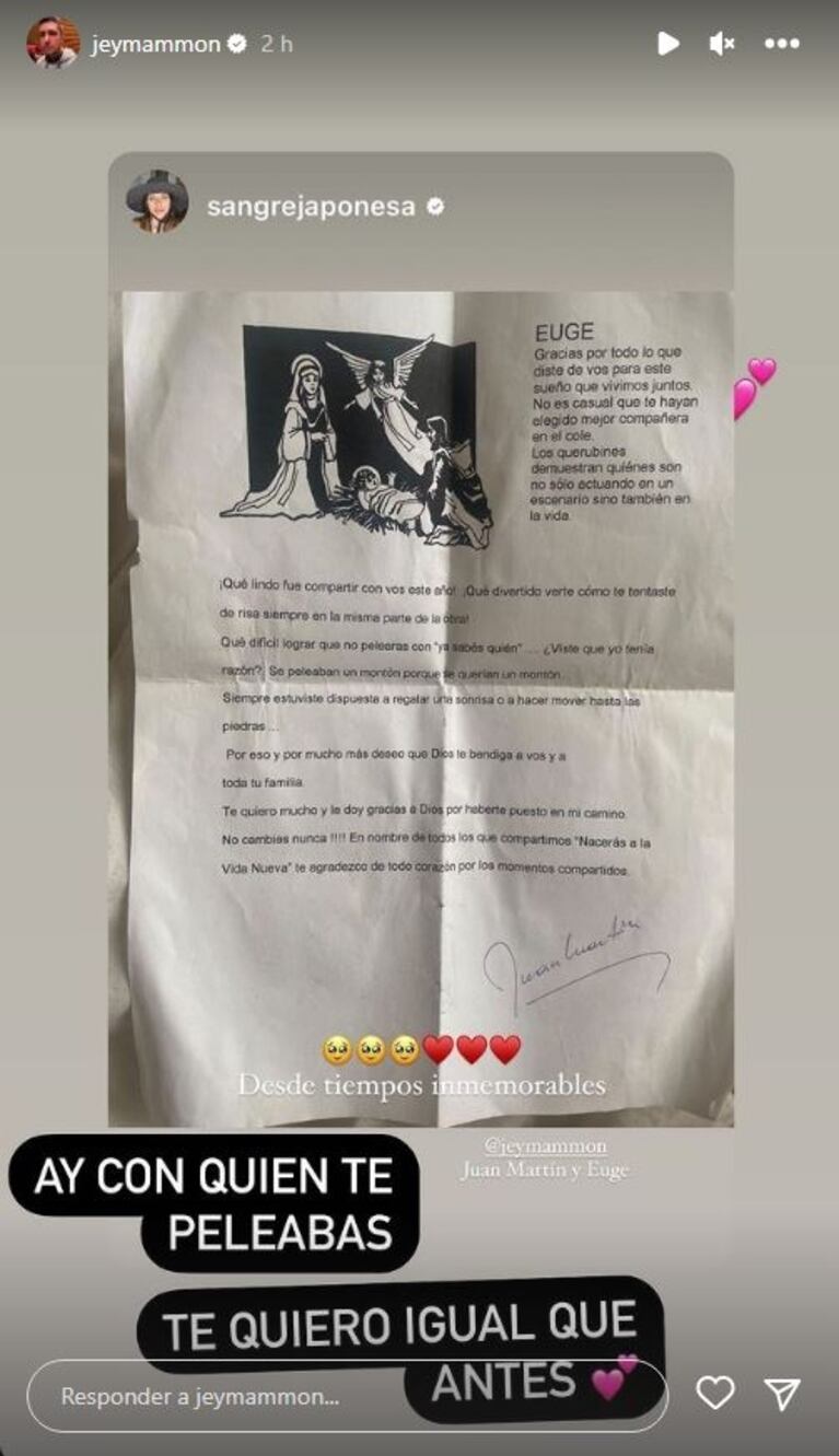 La China Suárez mostró la carta que Jey Mammon le escribió cuando era su alumna: "Qué difícil que no pelearas"