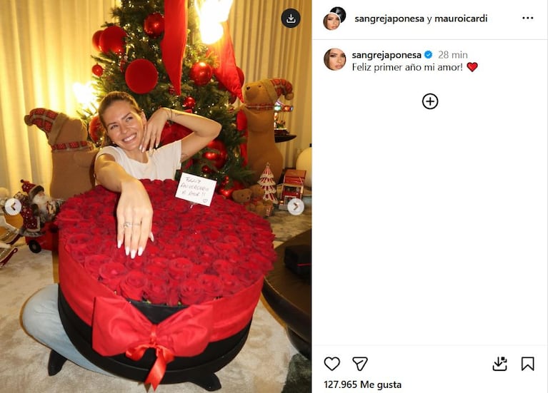 La China Suárez recibió un anillo en su primer aniversario con Mauro Icardi (Foto: Instagram/@sangrejaponesa).