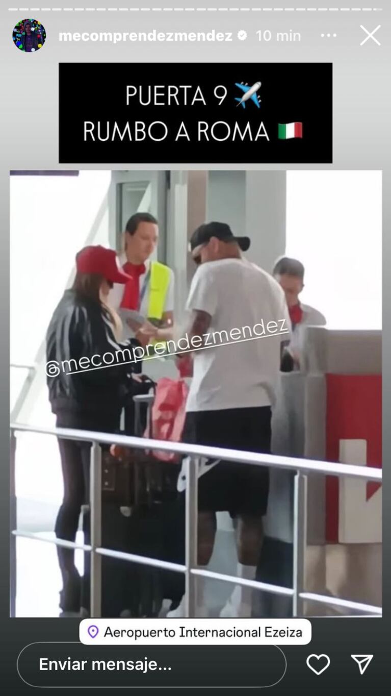 La China Suárez y Mauro Icardi en el Aeropuerto de Ezeiza (Foto: Instagram de @mecomprendezmendez)