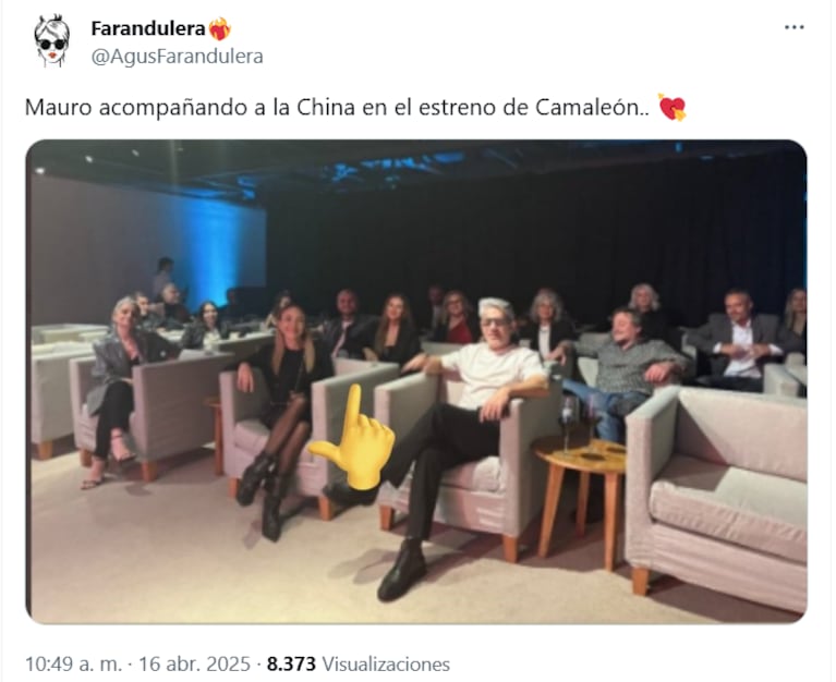 La China Suárez y Mauro Icardi en el estreno de Camaleón (Foto: captura de X/@agusfarandulera).