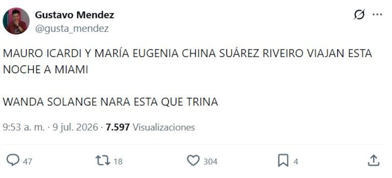 La China Suárez y Mauro Icardi se toman vacaciones en Miami (Foto: captura de X/@gusta_mendez)