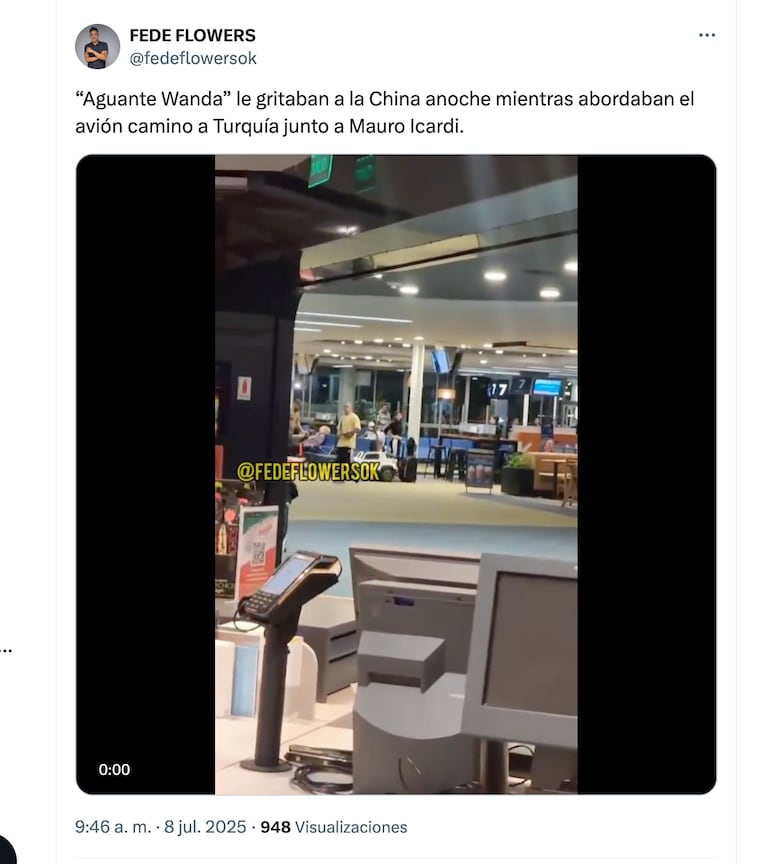 La China Suárez y Mauro Icardi viajaron juntos a Turquía y los gritos en Ezeiza no pasaron desapercibidos. Crédito: X/@fedeflowersok