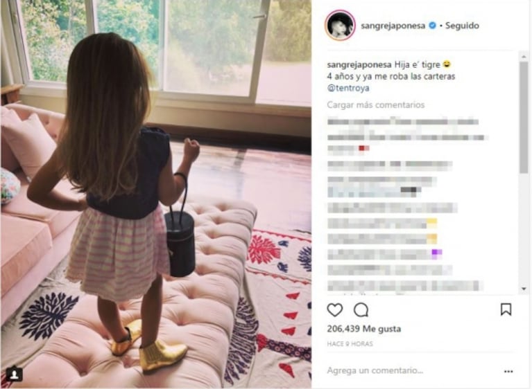 La China Suárez y una divertida foto de Rufina: "Hija e’ tigre, 4 años y ya me roba las carteras"