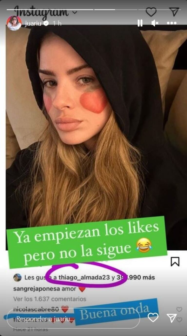 La China Suárez ya recibió likes de famosos en medio de su duelo por la separación con Rusherking