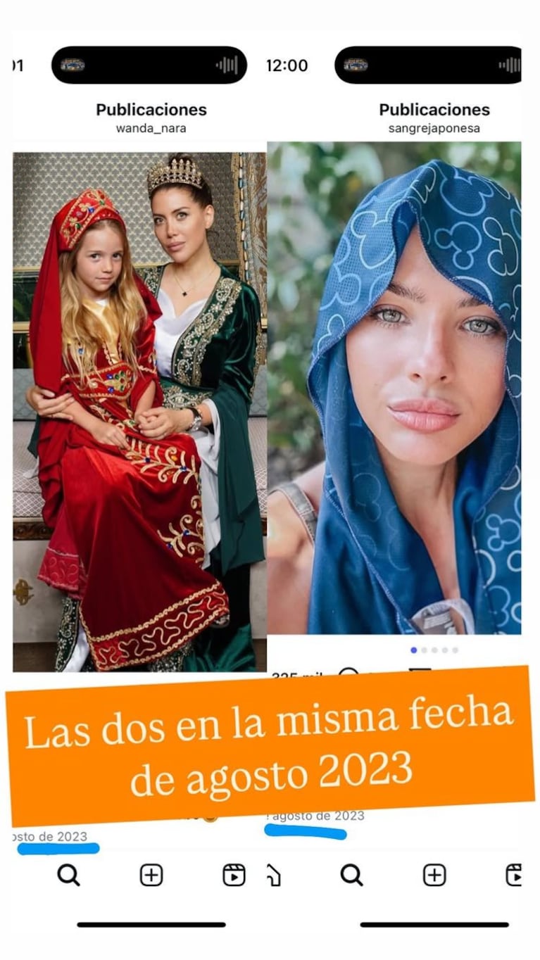 La coincidencia de Wanda Nara y la China Suárez en el 2023, la conductora en Turquía mientras le ponía likes a la actriz (Foto: Instagram/@juariu).