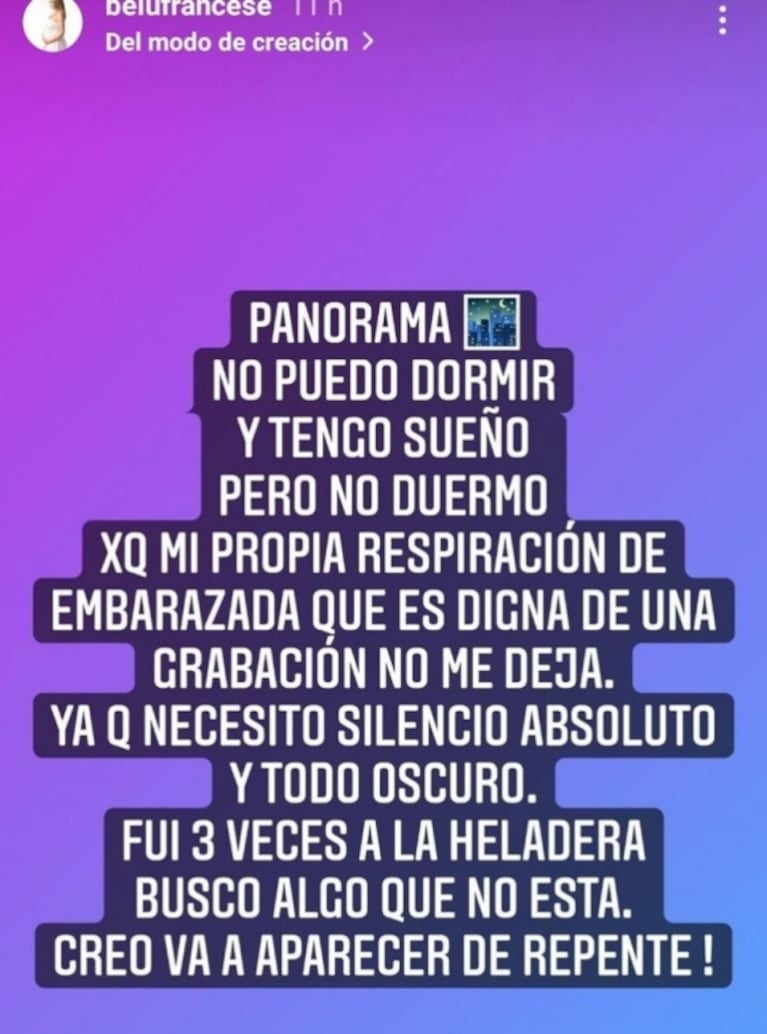 La crisis de sueño de Belén Francese, embarazada de 8 meses: "Mi propia respiración no me deja dormir"