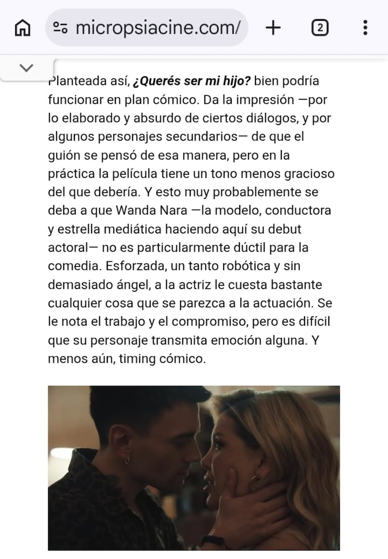 La crítica a la película de Wanda Nara.