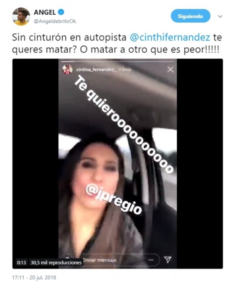 La crítica de Ángel de Brito a Cinthia Fernández por un video que subió a Instagram Stories: "¿Te querés matar?"