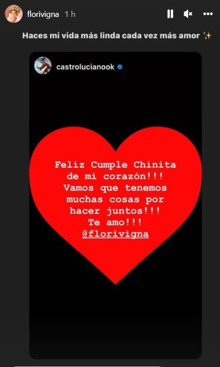 La declaración de amor de Luciano Castro a Flor Vigna en el día de su cumpleaños: "Tenemos muchas cosas por hacer juntos"