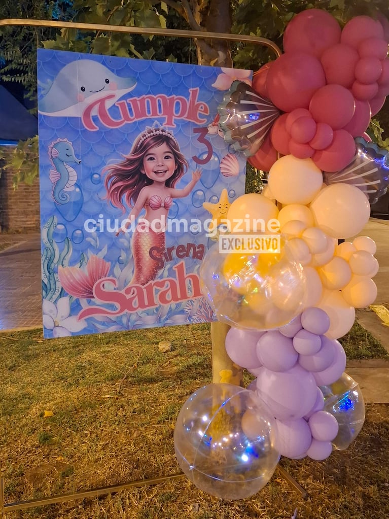 La decoración temática del cumpleaños de Sarah Burlando estuvo inpirada en "La Sirenita" (Foto: Movilpress)