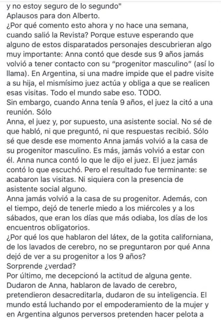 La defensa de Enrique Torres, cuñado de Andrea del Boca, a Anna Chiara, su sobrina