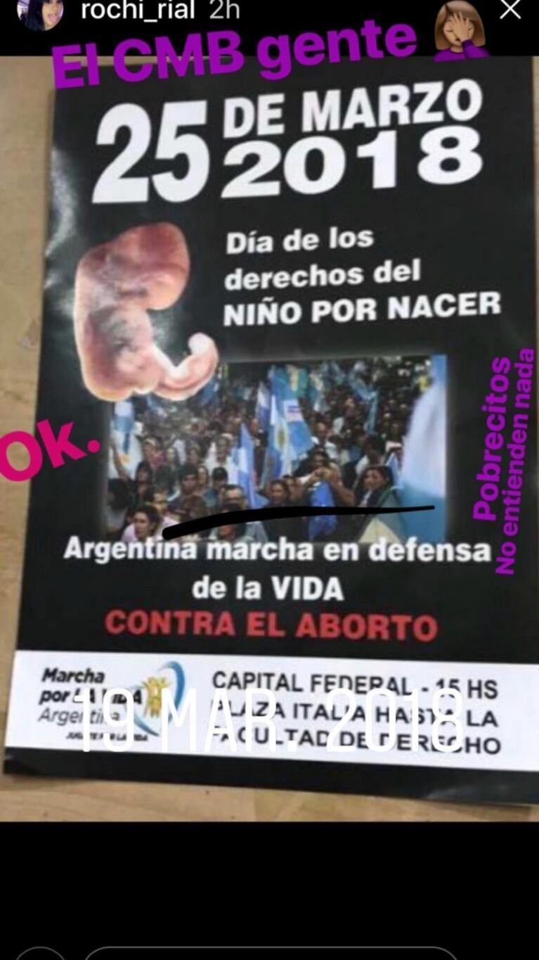 La defensa de Rial a su hija Rocío, que fue al colegio con pañuelo verde en apoyo al aborto libre y gratuito