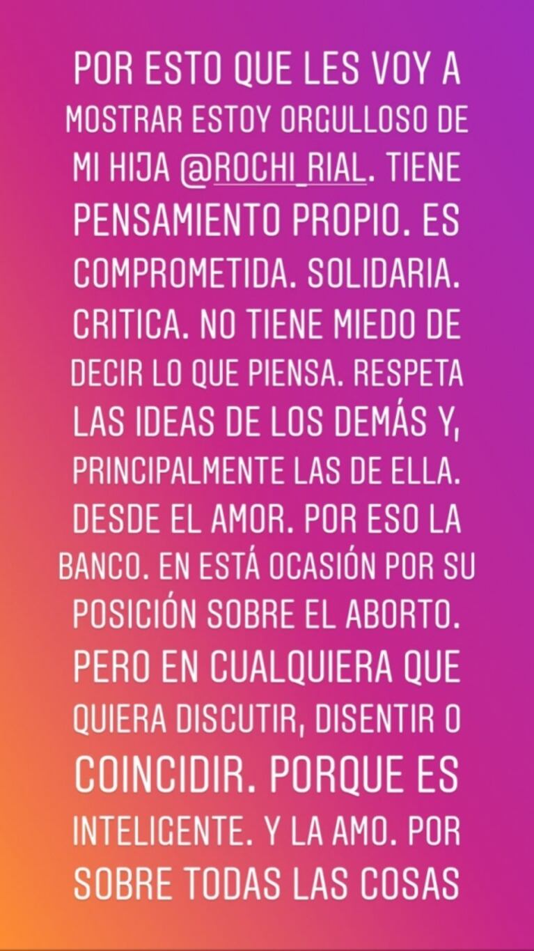 La defensa de Rial a su hija Rocío, que fue al colegio con pañuelo verde en apoyo al aborto libre y gratuito