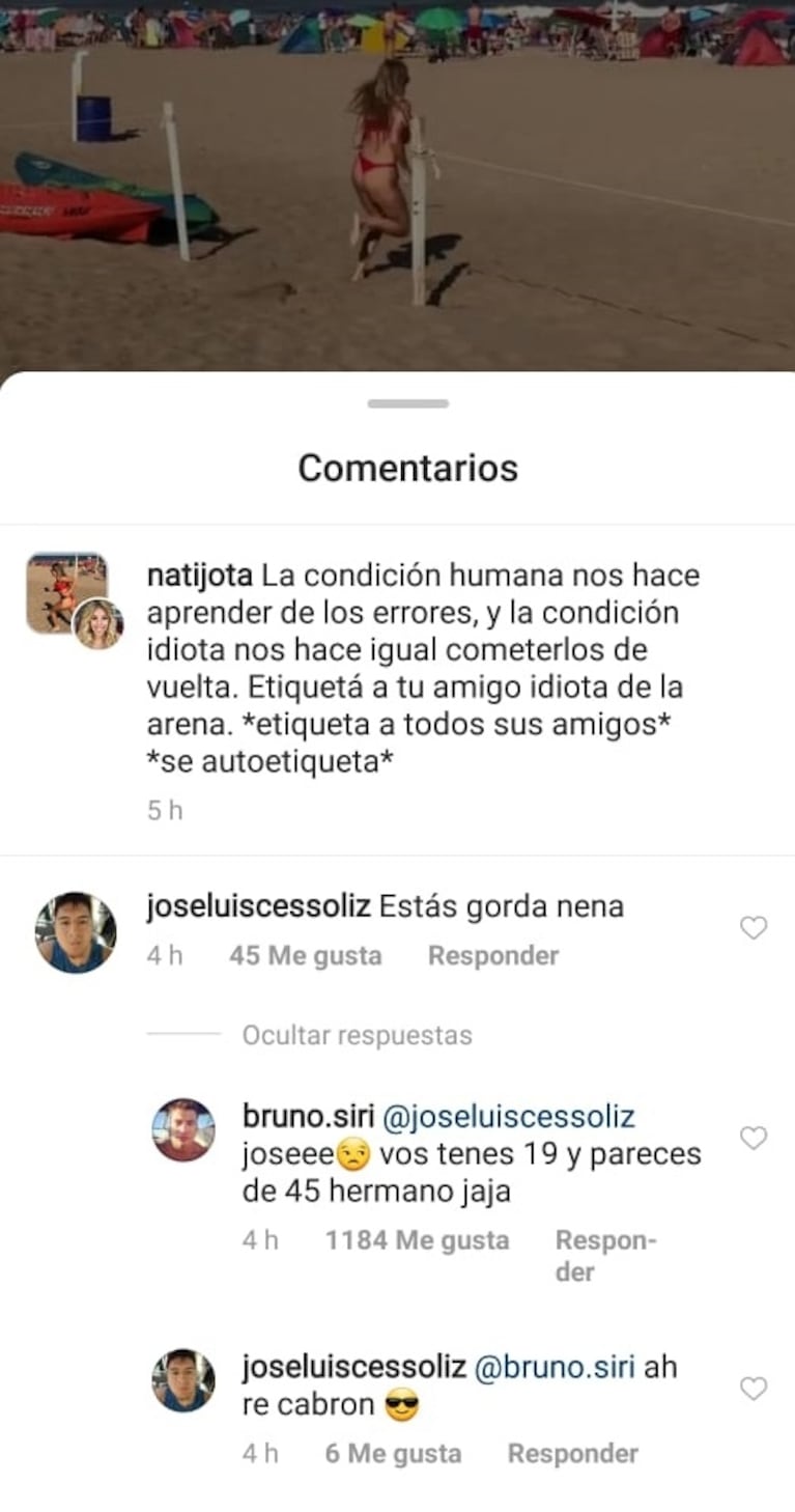 La defensa del novio de Nati Jota tras la crítica de un seguidor que la trató de "gorda": "Vos tenés 19 y parecés de 45"