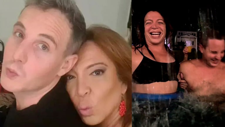 La desopilante despedida de soltera de Lizy Tagliani: Marley y Damián Betular se tiraron a la piscina.