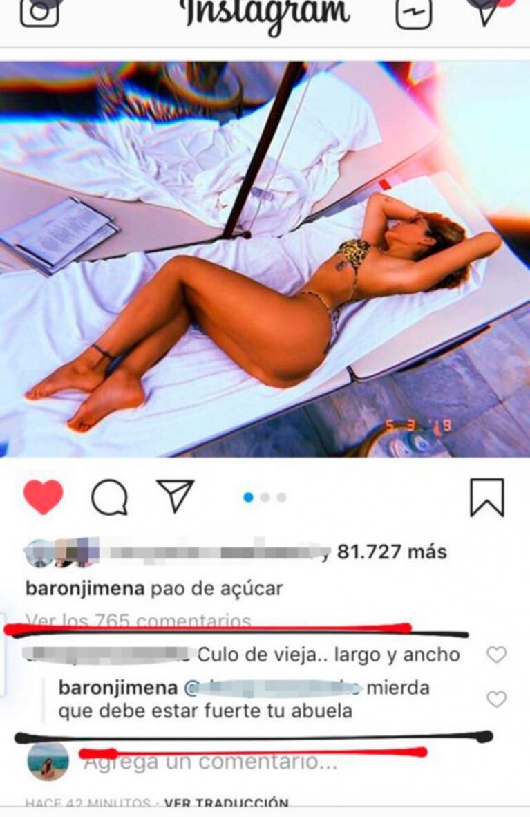 La desopilante reacción de Jimena Barón cuando criticaron su cola en una foto sexy