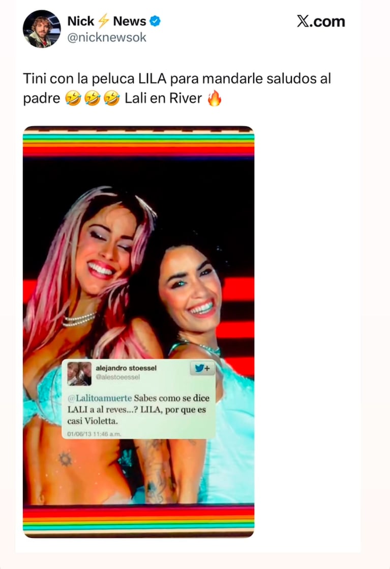 La desopilante teoría sobre el pelo de Tini Stoessel en el recital de Lali Espósito (Foto: Instagram @gossipeame)