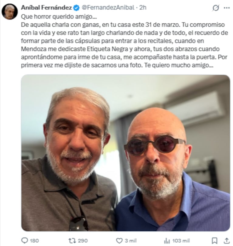 La despedida de Aníbal Fernández al Indio Solari