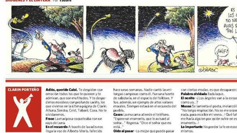 La despedida de Caloi: el emotivo homenaje en la contratapa de Clarín