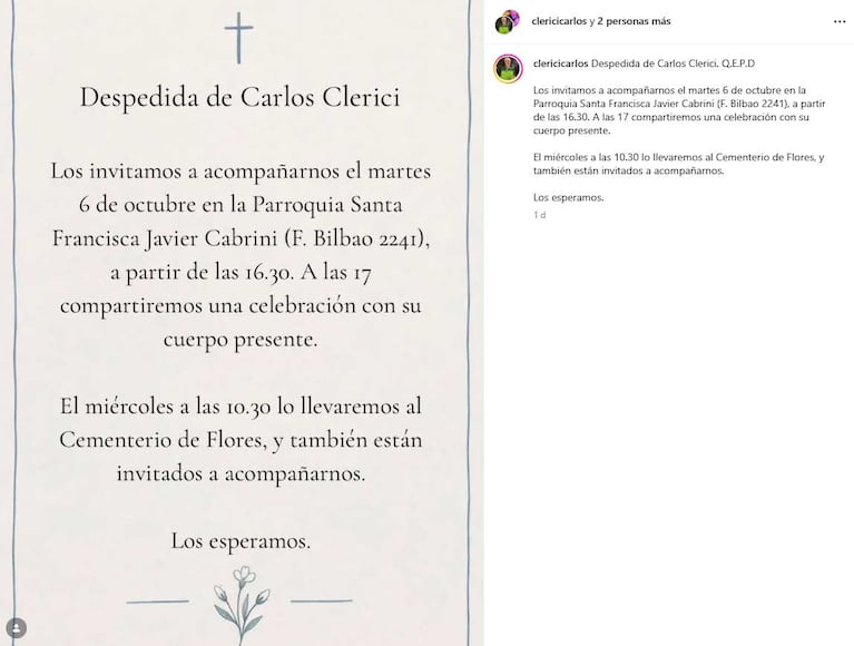 La despedida de Carlos Clérici (Foto: Instagram @clericicarlos)