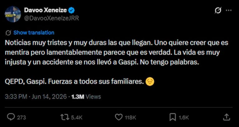 La despedida de Davoo Xeneize a Gaspi (Foto: X/ @davooxeneizeJRR)
