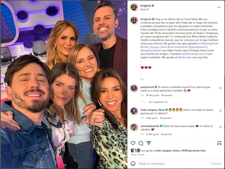 La despedida de Fernanda Iglesias de Puro Show.