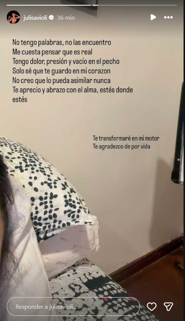 La despedida de Juli Savioli a Gaspi tras la confirmación de su muerte (Foto: Instagram @julisavioli)