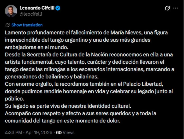 La despedida de María Nieves, que murió a los 91 años (Foto: web)