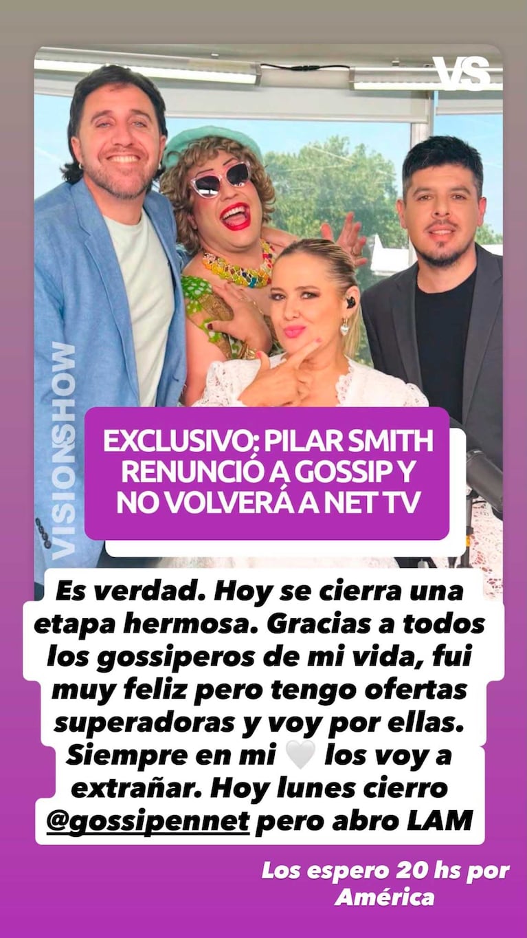 La despedida de Pilar Smith en las redes sociales (Foto: Instagram @pilusmith)