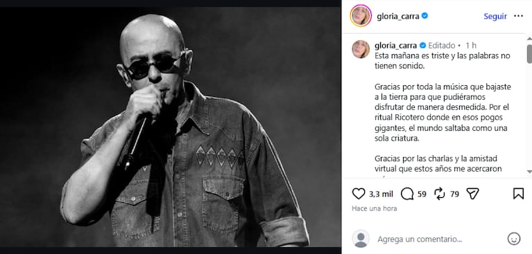 La despedida Gloria Carra al Indio Solari