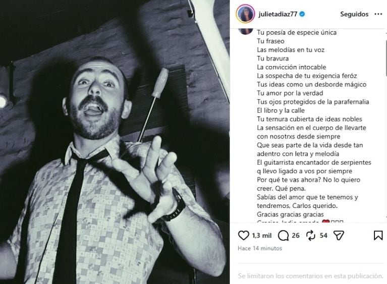La despedida Julieta Díaz al Indio Solari